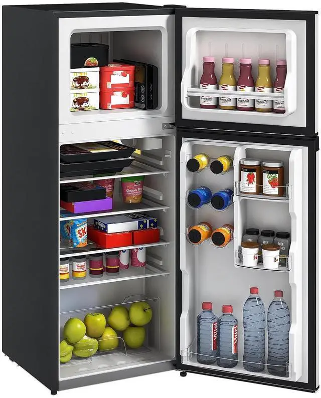 Main image of 4 Cu.Ft Mini Fridge with Freezer Double Reversible Door Black | Compact Refrigerator, Adjustable Thermostat, Shelf, for Bedroom Dorm Home Office, Energy Efficient