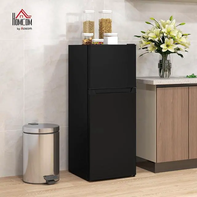 Alt view image 2 of 7 - 4 Cu.Ft Mini Fridge with Freezer Double Reversible Door Black | Compact Refrigerator, Adjustable Thermostat, Shelf, for Bedroom Dorm Home Office, Energy Efficient
