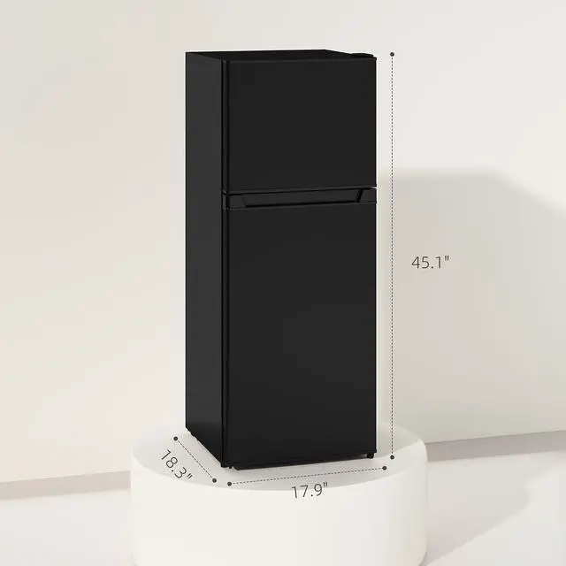Alt view image 7 of 7 - 4 Cu.Ft Mini Fridge with Freezer Double Reversible Door Black | Compact Refrigerator, Adjustable Thermostat, Shelf, for Bedroom Dorm Home Office, Energy Efficient