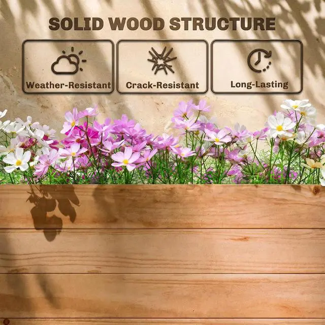 Alt view image 6 of 7 - Raised Garden Bed with Trellis Planter Box 78.7"x17.3"x44.7" | Wooden, Drainage Holes, Hanging Roof, Outdoor Flowers Box, for Herbs, Vegetables, Climbing Plants