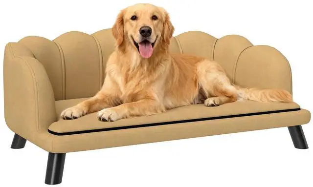 Main image of PawHut Velvet Large Dog Couch with Foam Cushion, Soft and Cute Dog Bed with Pearl Design, Pet Sofa for Big and Medium Breeds, Coffee | Soft and Cute Puppy Sofa Bed, Pearl Design