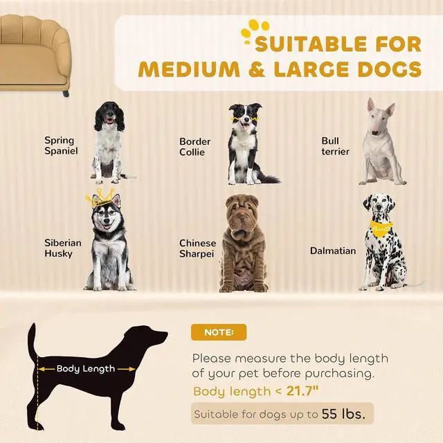 Alt view image 3 of 7 - PawHut Velvet Large Dog Couch with Foam Cushion, Soft and Cute Dog Bed with Pearl Design, Pet Sofa for Big and Medium Breeds, Coffee | Soft and Cute Puppy Sofa Bed, Pearl Design