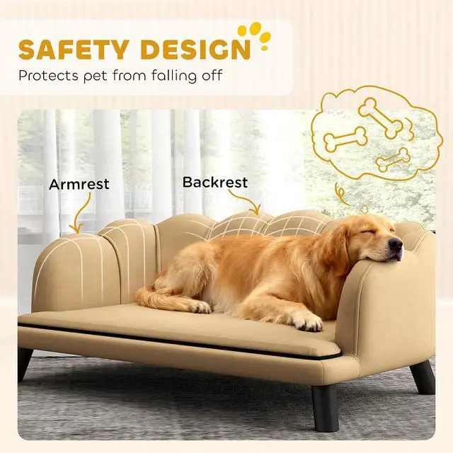 Alt view image 5 of 7 - PawHut Velvet Large Dog Couch with Foam Cushion, Soft and Cute Dog Bed with Pearl Design, Pet Sofa for Big and Medium Breeds, Coffee | Soft and Cute Puppy Sofa Bed, Pearl Design