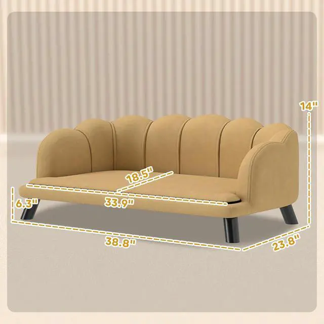 Alt view image 7 of 7 - PawHut Velvet Large Dog Couch with Foam Cushion, Soft and Cute Dog Bed with Pearl Design, Pet Sofa for Big and Medium Breeds, Coffee | Soft and Cute Puppy Sofa Bed, Pearl Design