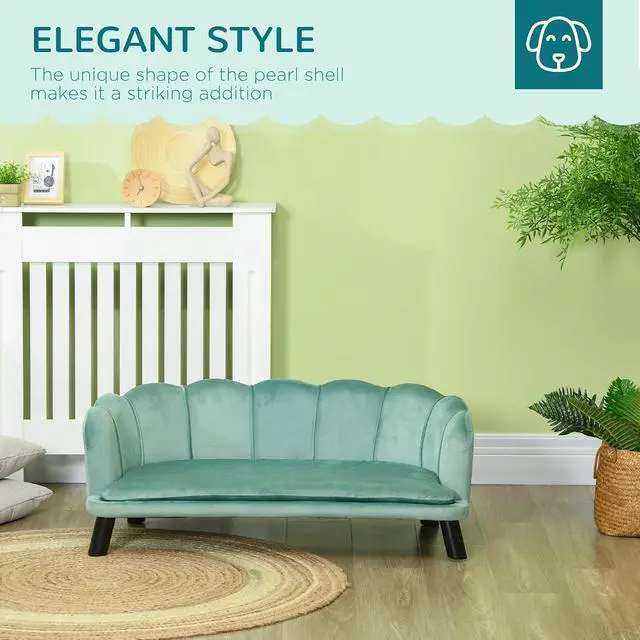 Alt view image 4 of 7 - PawHut Velvet Large Dog Couch with Foam Cushion for Big Dogs Green | Soft and Cute Puppy Sofa Bed, Pearl Design