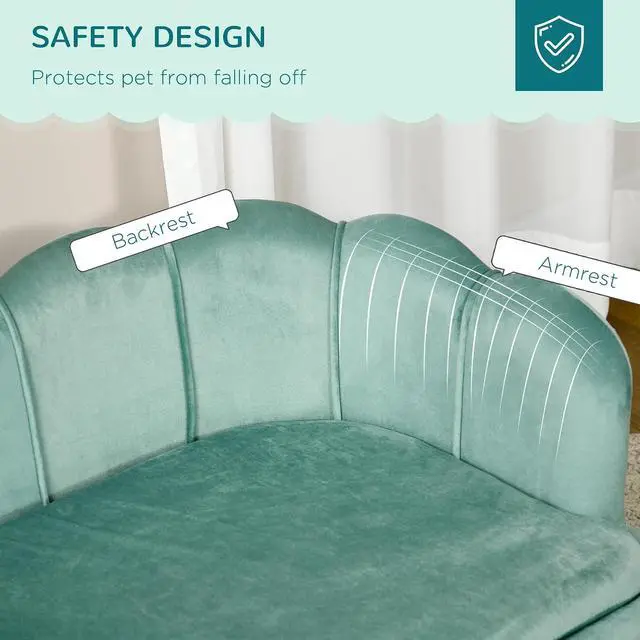 Alt view image 5 of 7 - PawHut Velvet Large Dog Couch with Foam Cushion for Big Dogs Green | Soft and Cute Puppy Sofa Bed, Pearl Design