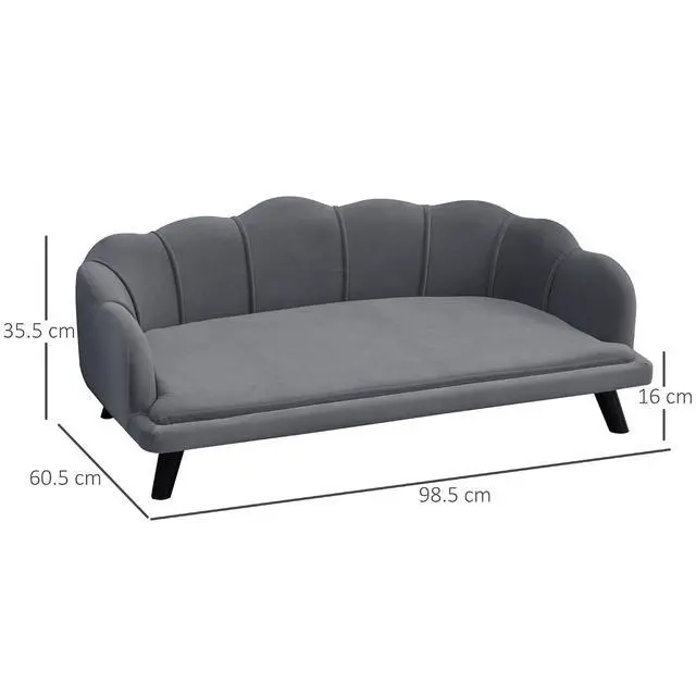 Alt view image 7 of 7 - PawHut Velvet Large Dog Couch with Foam Cushion for Big Dogs Charcoal Gray | Soft and Cute Puppy Sofa Bed, Pearl Design