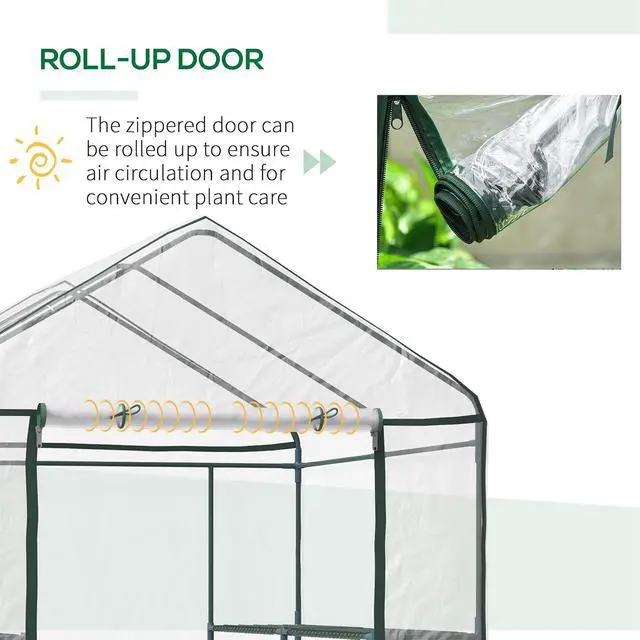 Alt view image 5 of 7 - 5' x 5' x 6' Mini Walk-in Greenhouse Kit with 3 Tier Shelves Clear | Portable Green House, Roll-Up Door, Weatherized Plastic Cover, Backyard Garden