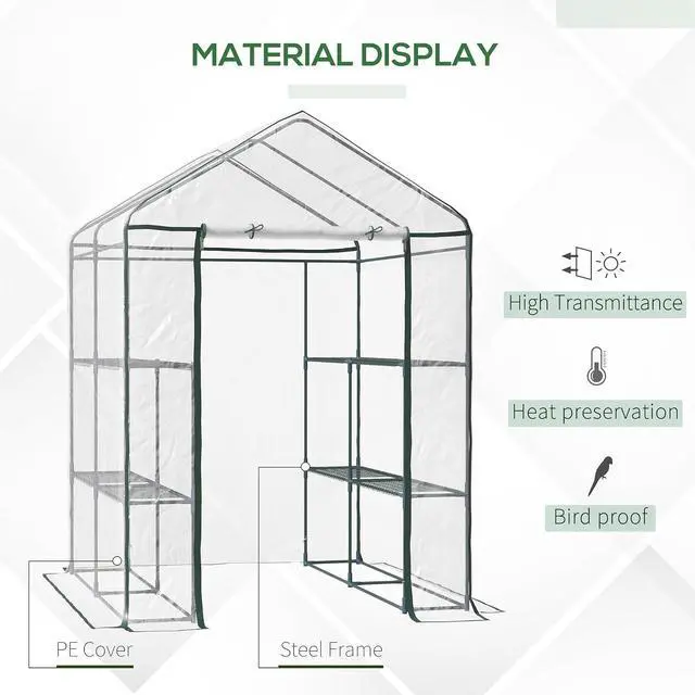Alt view image 3 of 7 - 5' x 5' x 6' Mini Walk-in Greenhouse Kit with 3 Tier Shelves Clear | Portable Green House, Roll-Up Door, Weatherized Plastic Cover, Backyard Garden