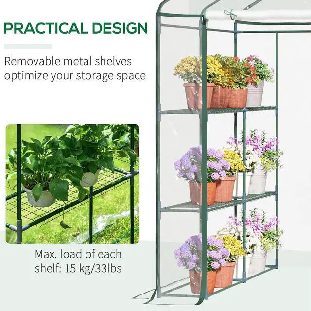 Alt view image 6 of 7 - 5' x 5' x 6' Mini Walk-in Greenhouse Kit with 3 Tier Shelves Clear | Portable Green House, Roll-Up Door, Weatherized Plastic Cover, Backyard Garden