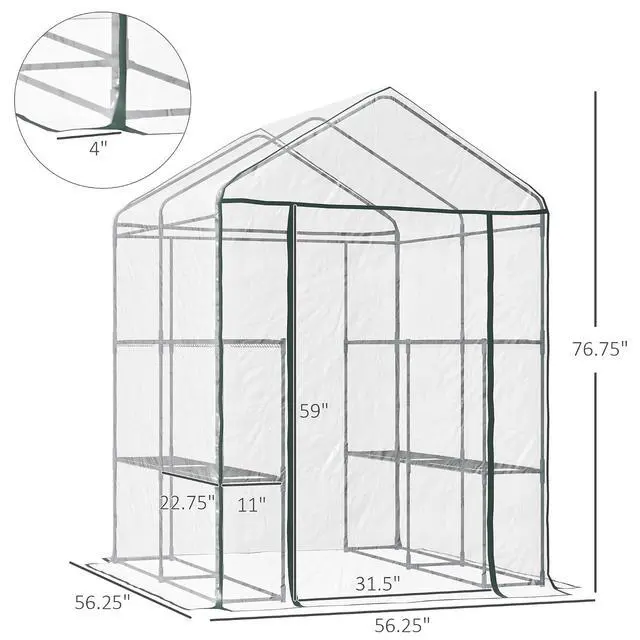 Alt view image 7 of 7 - 5' x 5' x 6' Mini Walk-in Greenhouse Kit with 3 Tier Shelves Clear | Portable Green House, Roll-Up Door, Weatherized Plastic Cover, Backyard Garden