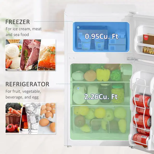 Alt view image 3 of 7 - 3.2 Cu.Ft Mini Fridge with Freezer Double Reversible Door White | Compact Refrigerator, Adjustable Thermostat, Shelf, for Bedroom Dorm Home Office, Energy Efficient