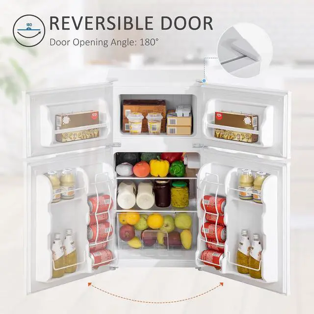 Alt view image 5 of 7 - 3.2 Cu.Ft Mini Fridge with Freezer Double Reversible Door White | Compact Refrigerator, Adjustable Thermostat, Shelf, for Bedroom Dorm Home Office, Energy Efficient