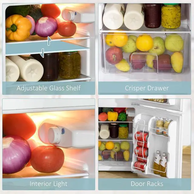 Alt view image 4 of 7 - 3.2 Cu.Ft Mini Fridge with Freezer Double Reversible Door White | Compact Refrigerator, Adjustable Thermostat, Shelf, for Bedroom Dorm Home Office, Energy Efficient