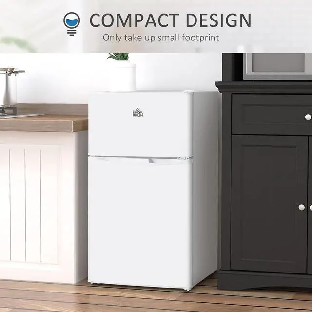 Alt view image 6 of 7 - 3.2 Cu.Ft Mini Fridge with Freezer Double Reversible Door White | Compact Refrigerator, Adjustable Thermostat, Shelf, for Bedroom Dorm Home Office, Energy Efficient