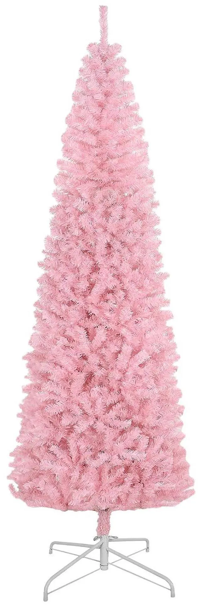 Main image of 8ft Douglas Fir Pencil Christmas Tree, Slim Artificial Christmas Tree with 1168 Branch Tips and Metal Stand, Skinny Hinged Xmas Tree for Home Party Holiday Decoration, Pink