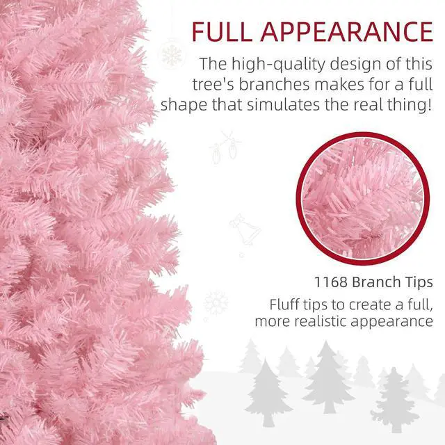 Alt view image 6 of 7 - 8ft Douglas Fir Pencil Christmas Tree, Slim Artificial Christmas Tree with 1168 Branch Tips and Metal Stand, Skinny Hinged Xmas Tree for Home Party Holiday Decoration, Pink