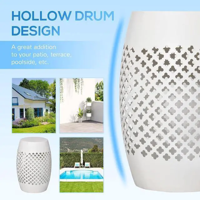 Alt view image 4 of 7 - 12" Steel Outdoor Side Table Round Hollow Drum Patio End White | Indoor Use, Black