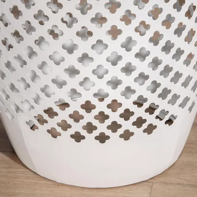 Alt view image 7 of 7 - 12" Steel Outdoor Side Table Round Hollow Drum Patio End White | Indoor Use, Black
