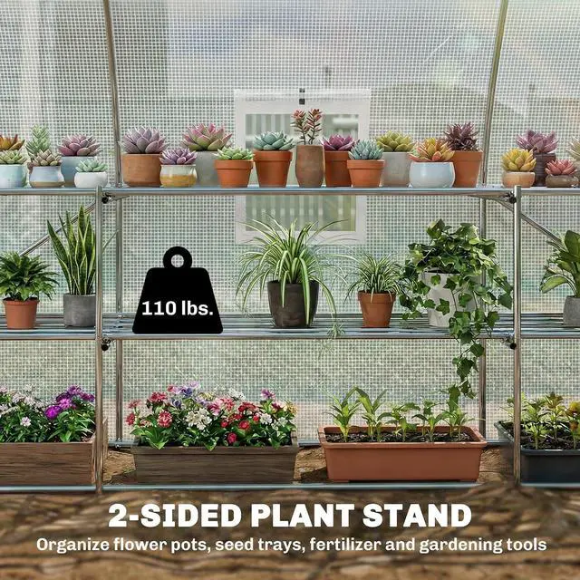 Alt view image 3 of 7 - 10'x11'x6' Walk-in Tunnel Greenhouse Hoop House Mesh Door White | Shelves, Windows, PE Cover, Patio Lawn Garden Outdoor