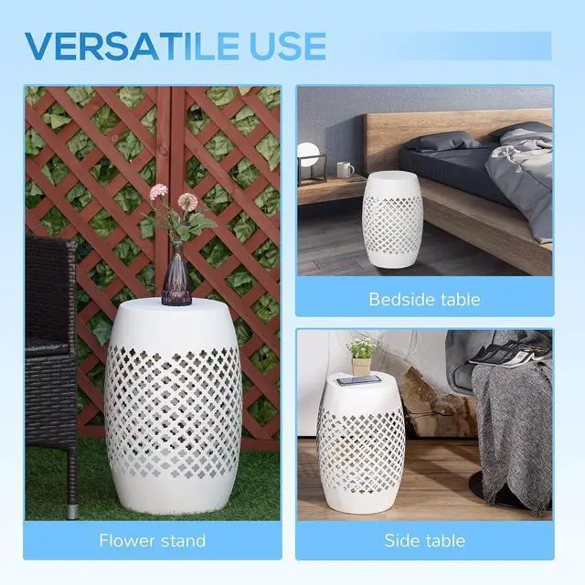 Alt view image 5 of 7 - 12" Steel Outdoor Side Table Round Hollow Drum Patio End White | Indoor Use, Black