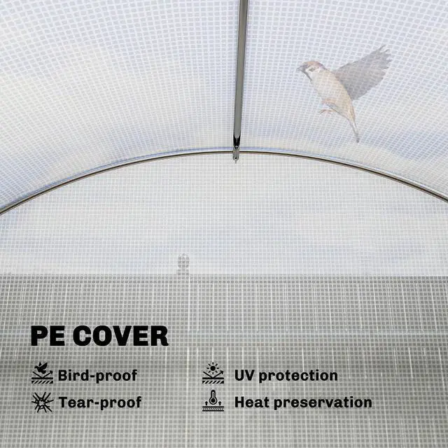 Alt view image 5 of 7 - 10'x11'x6' Walk-in Tunnel Greenhouse Hoop House Mesh Door White | Shelves, Windows, PE Cover, Patio Lawn Garden Outdoor