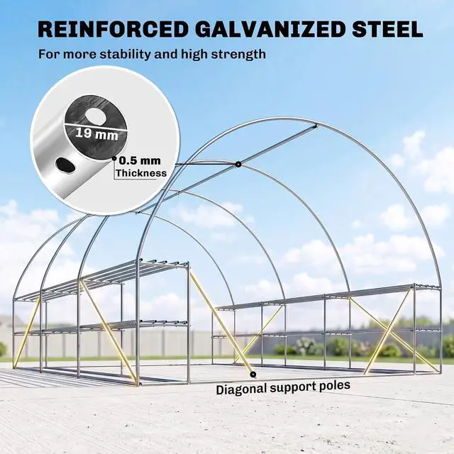 Alt view image 4 of 7 - 10'x11'x6' Walk-in Tunnel Greenhouse Hoop House Mesh Door Green | Shelves, Windows, PE Cover, Patio Lawn Garden Outdoor