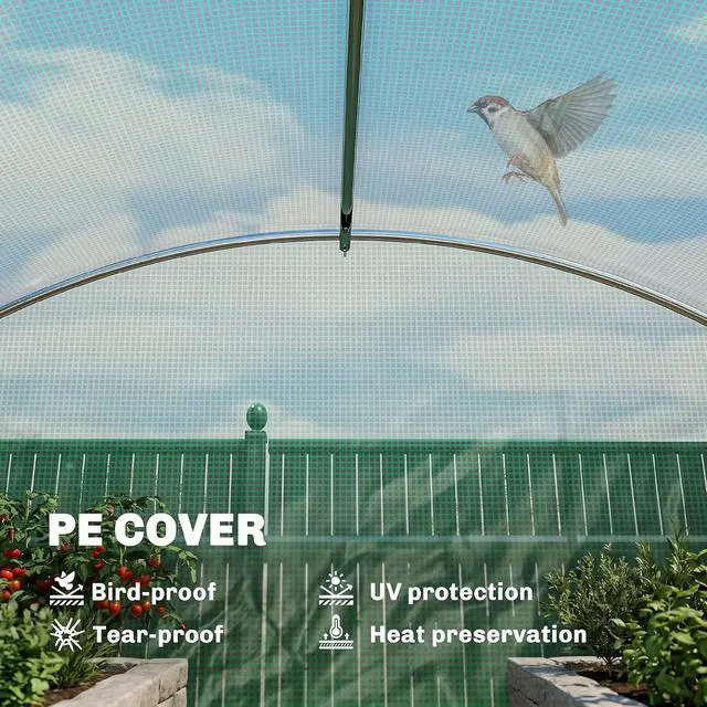 Alt view image 5 of 7 - 10'x11'x6' Walk-in Tunnel Greenhouse Hoop House Mesh Door Green | Shelves, Windows, PE Cover, Patio Lawn Garden Outdoor