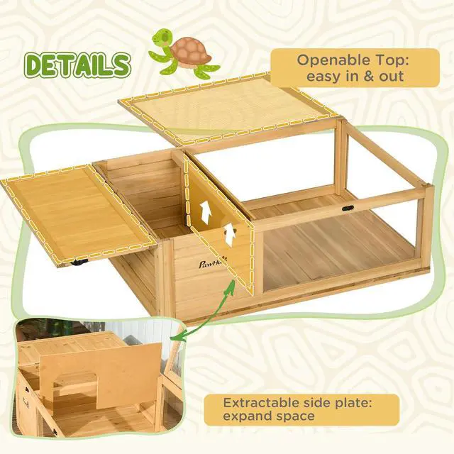 Alt view image 4 of 7 - PawHut Wooden Tortoise House Indoor Turtle Habitat Enclosure Outdoor Reptile Cage for Lizards, Geckos, Yellow | Outdoor Reptile Cage, for Lizards, Geckos