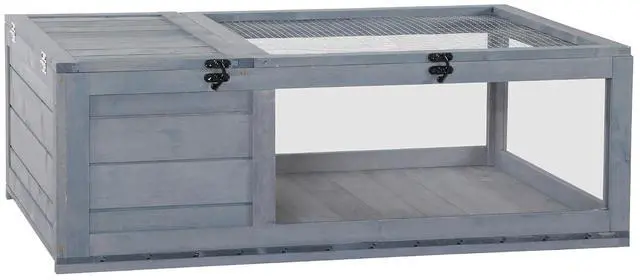 Main image of PawHut Wooden Tortoise Habitat Indoor Tortoise House Enclosure Gray | Outdoor Reptile Cage, for Lizards, Geckos