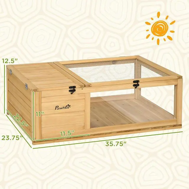Alt view image 7 of 7 - PawHut Wooden Tortoise House Indoor Turtle Habitat Enclosure Outdoor Reptile Cage for Lizards, Geckos, Yellow | Outdoor Reptile Cage, for Lizards, Geckos