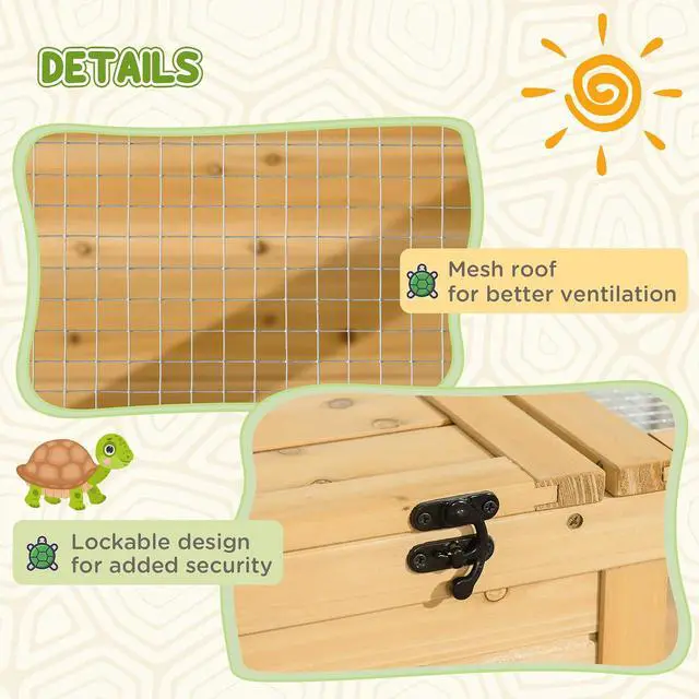 Alt view image 5 of 7 - PawHut Wooden Tortoise House Indoor Turtle Habitat Enclosure Outdoor Reptile Cage for Lizards, Geckos, Yellow | Outdoor Reptile Cage, for Lizards, Geckos