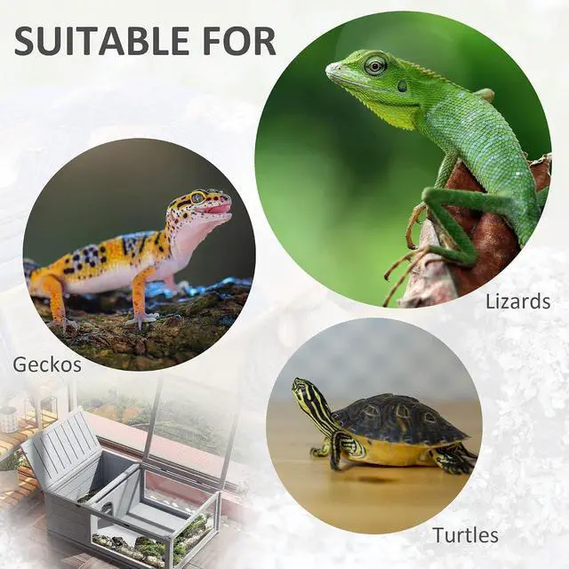 Alt view image 6 of 7 - PawHut Wooden Tortoise Habitat Indoor Tortoise House Enclosure Gray | Outdoor Reptile Cage, for Lizards, Geckos