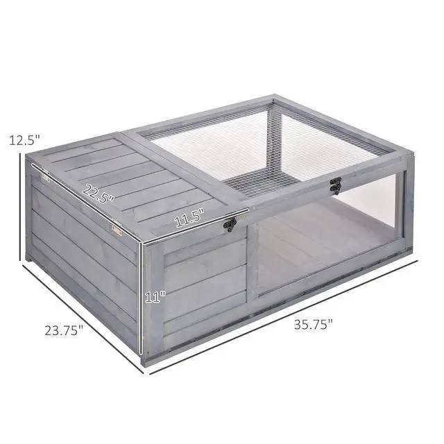 Alt view image 7 of 7 - PawHut Wooden Tortoise Habitat Indoor Tortoise House Enclosure Gray | Outdoor Reptile Cage, for Lizards, Geckos