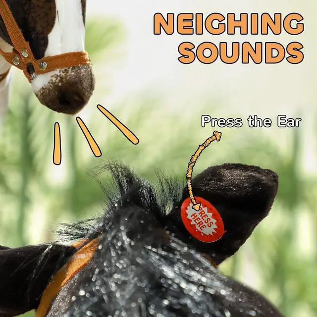 Alt view image 4 of 7 - Qaba Ride on Horse with Neighing Sound for Toddlers 3-8 Years Old Brown | Stuffed Animal Horse Toy, for Kids, Padding