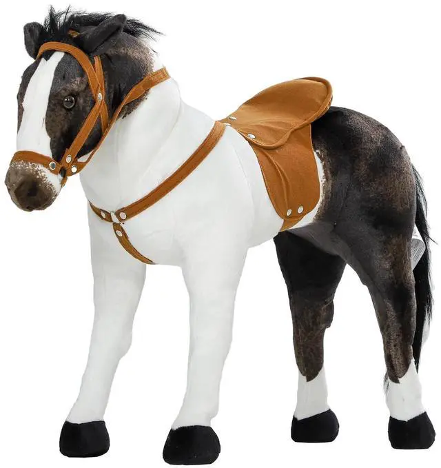 Main image of Qaba Ride on Horse with Neighing Sound for Toddlers 3-8 Years Old Brown | Stuffed Animal Horse Toy, for Kids, Padding