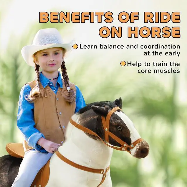 Alt view image 5 of 7 - Qaba Ride on Horse with Neighing Sound for Toddlers 3-8 Years Old Brown | Stuffed Animal Horse Toy, for Kids, Padding