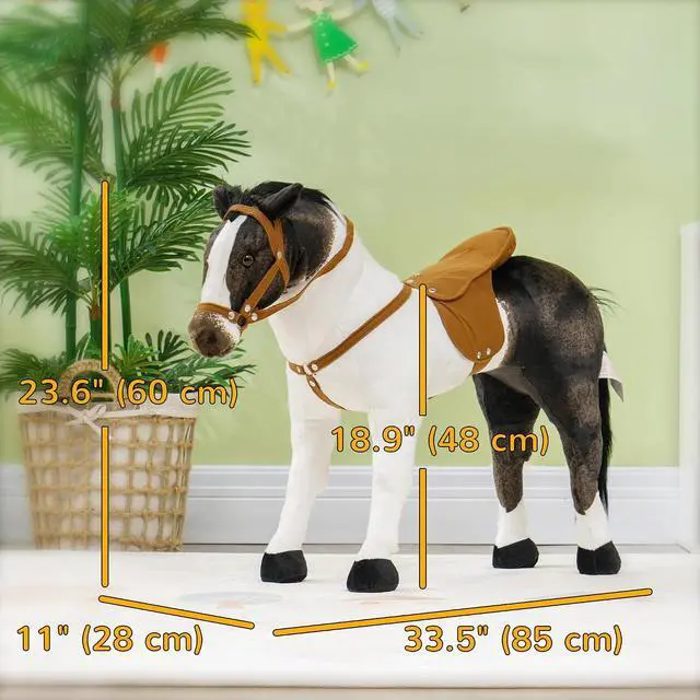 Alt view image 7 of 7 - Qaba Ride on Horse with Neighing Sound for Toddlers 3-8 Years Old Brown | Stuffed Animal Horse Toy, for Kids, Padding