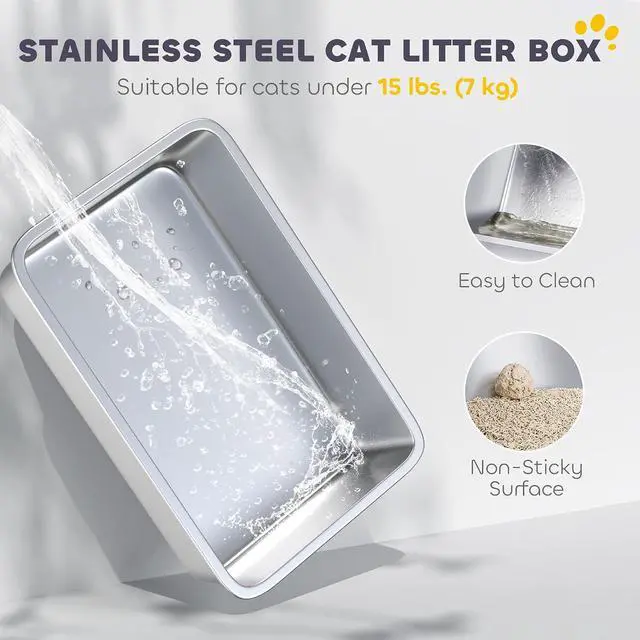 Alt view image 3 of 7 - PawHut Stainless Steel Litter Box, Extra Large Enclosed Cat Litter Box | Front-Entry and Top-Exit, Scoop, Deodorizer Bag, Sand Drop Pedal, Anti-Urine Leakage, Non-Sticky and Easy to Clean