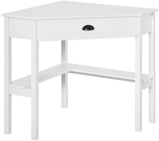 Main image of Corner Desk with Drawer and Storage Shelves for Small Spaces, White