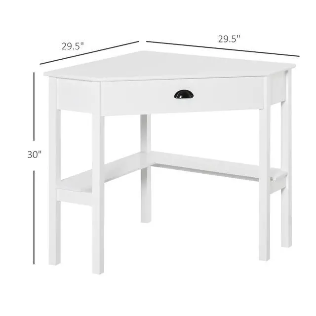 Alt view image 3 of 7 - Corner Desk with Drawer and Storage Shelves for Small Spaces, White