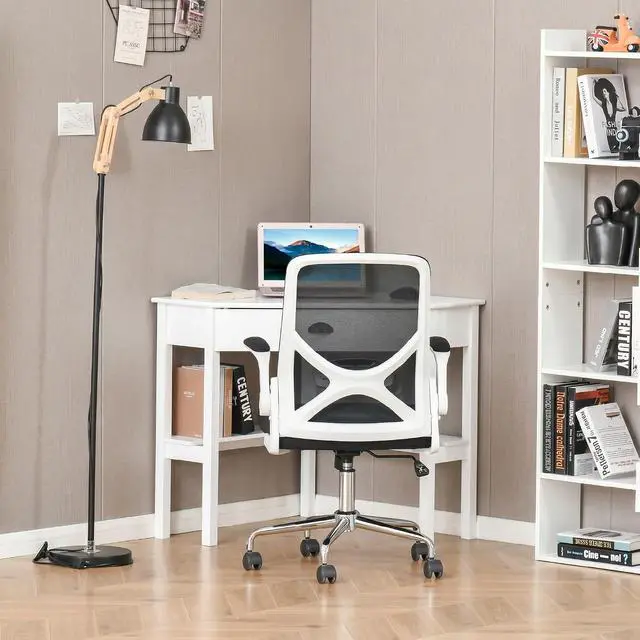 Alt view image 4 of 7 - Corner Desk with Drawer and Storage Shelves for Small Spaces, White