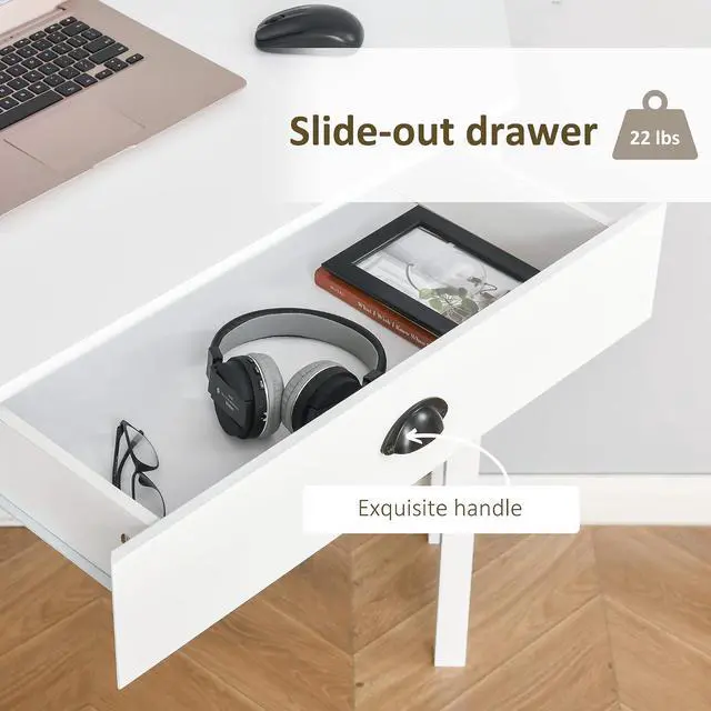 Alt view image 6 of 7 - Corner Desk with Drawer and Storage Shelves for Small Spaces, White