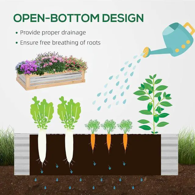 Alt view image 4 of 7 - Raised Garden Bed, Polycarbonate Mini Greenhouse, Natural | 48" x 24" x 32", Wooden, Cold Frame Greenhouse, Flower Planter Protection