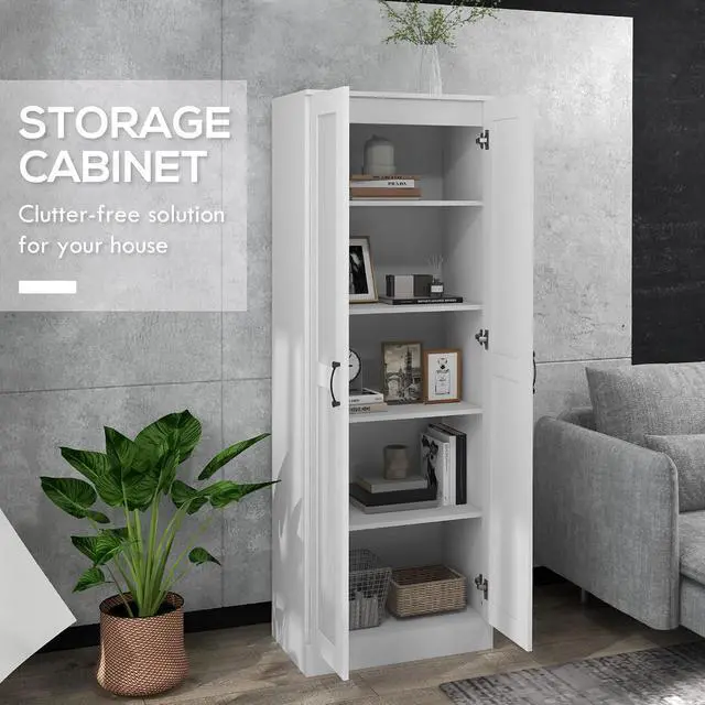 Alt view image 4 of 7 - 69" Tall Storage Cabinet Movable Shelves Soft Close Doors White