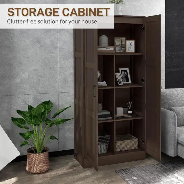 Alt view image 4 of 7 - 71" Tall Storage Cabinet Movable Shelves Soft Close Doors, Coffee