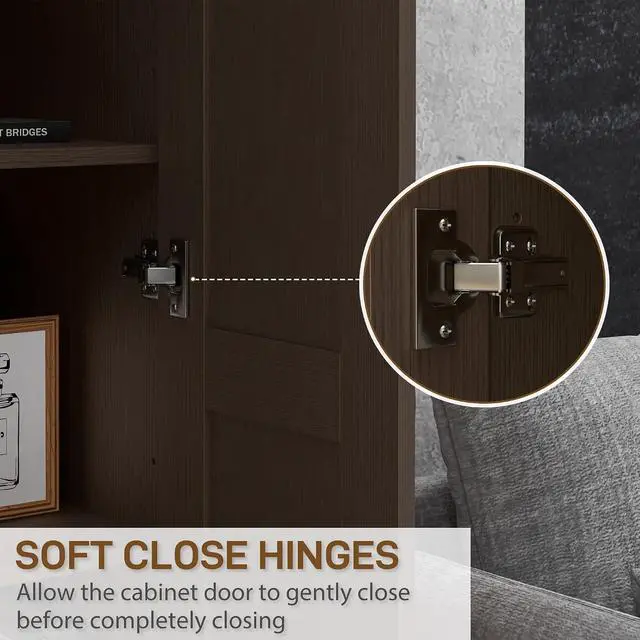 Alt view image 5 of 7 - 71" Tall Storage Cabinet Movable Shelves Soft Close Doors, Coffee