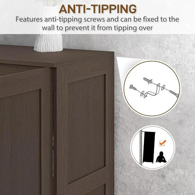 Alt view image 6 of 7 - 71" Tall Storage Cabinet Movable Shelves Soft Close Doors, Coffee