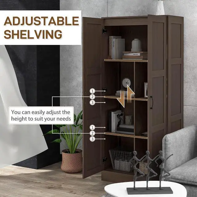 Alt view image 7 of 7 - 71" Tall Storage Cabinet Movable Shelves Soft Close Doors, Coffee