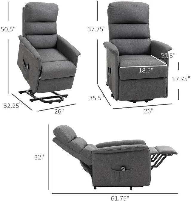 Alt view image 3 of 7 - Power Lift Recliner Chair for Elderly, Easy Assembly, Gray